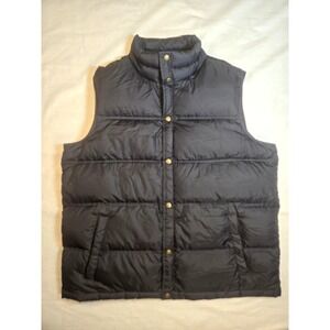 Lands End Down Feathers Black Nylon Puffer Vest Full Metal Snaps Mens Size XL